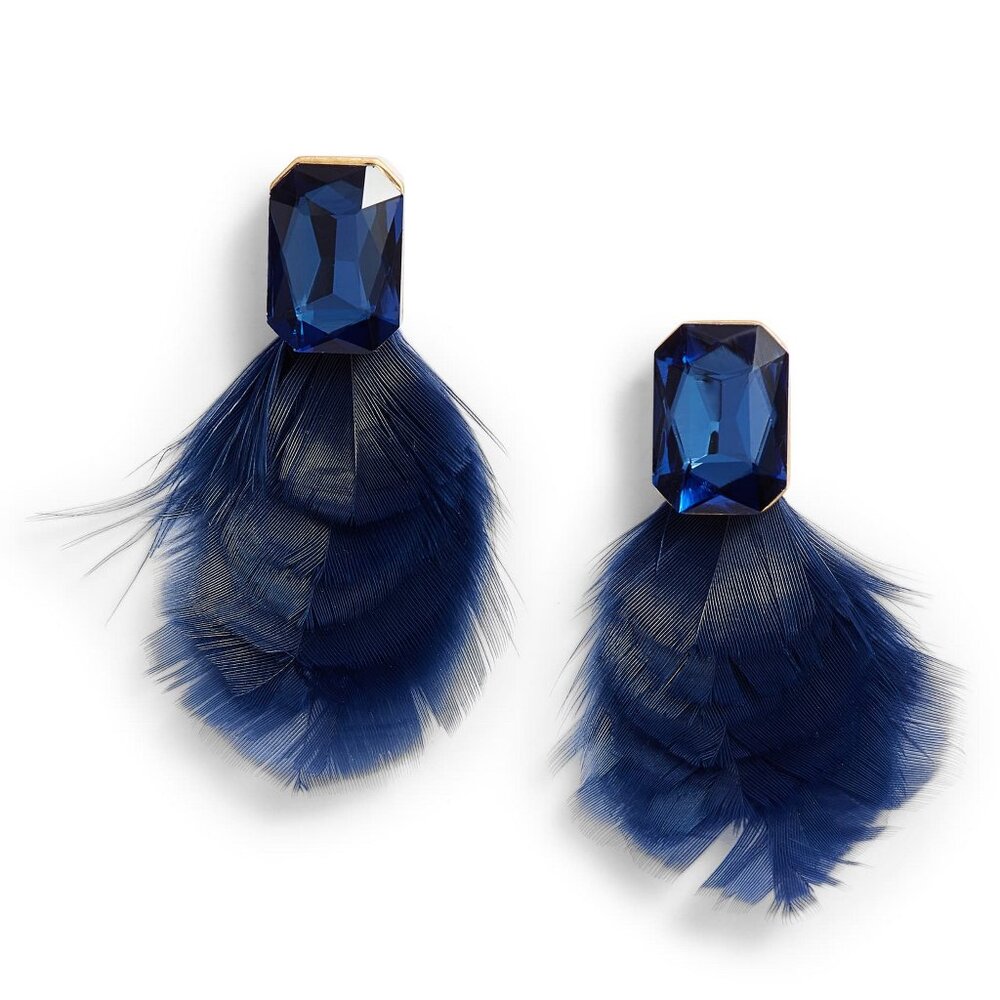 NWT kate Spade New York Feather Drop Earrings, Navy